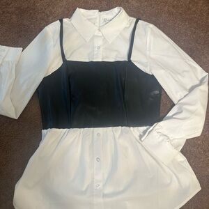 New York & Company White Collared Button-Up Top